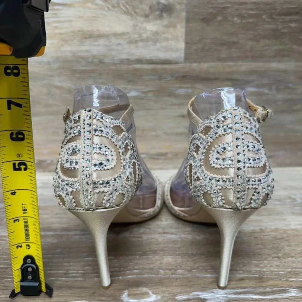 Badgley Mischa Roxy Ankle Strap Stiletto Jewel Accent Shoes Women's Size 8.5